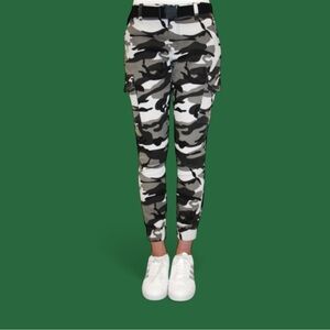 Almost Famous Camouflage Print High Rise Belted Cargo Jogger Size XL NWT